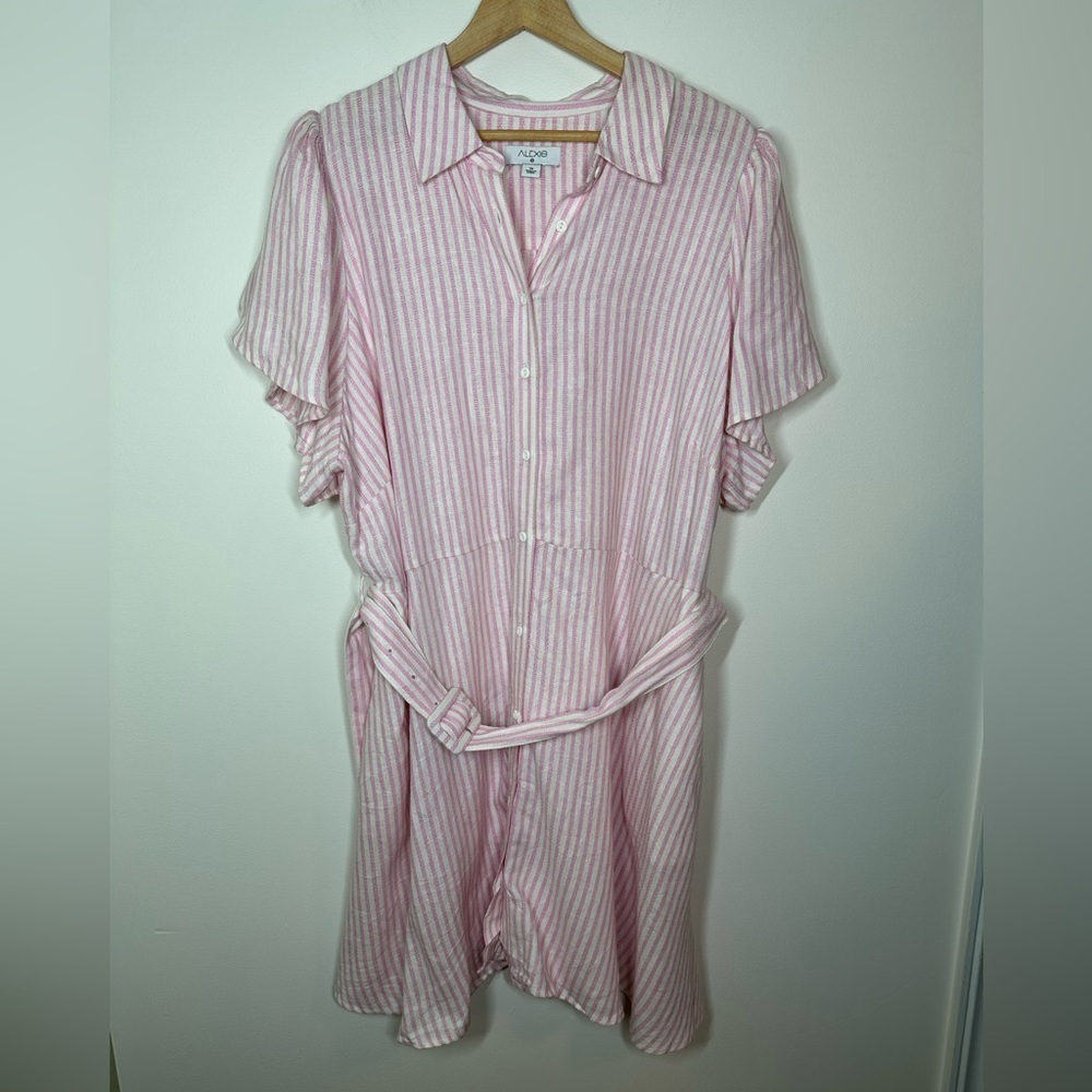 Alexis x Target Pink and White Striped Linen Blend Shirt Dress Size 1X‎
